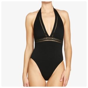 Robin Piccone Swim Black Halter One-Piece Swimsuit